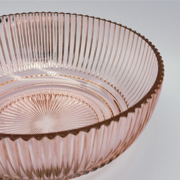 Anchor Hocking Pink Depression Glass Bowl 8.75" Queen Mary Vertical Ribbed VTG - Picture 5 of 11